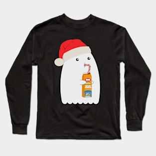 Spooky Eggnog Friend | Halloween & Christmas Ghost Long Sleeve T-Shirt